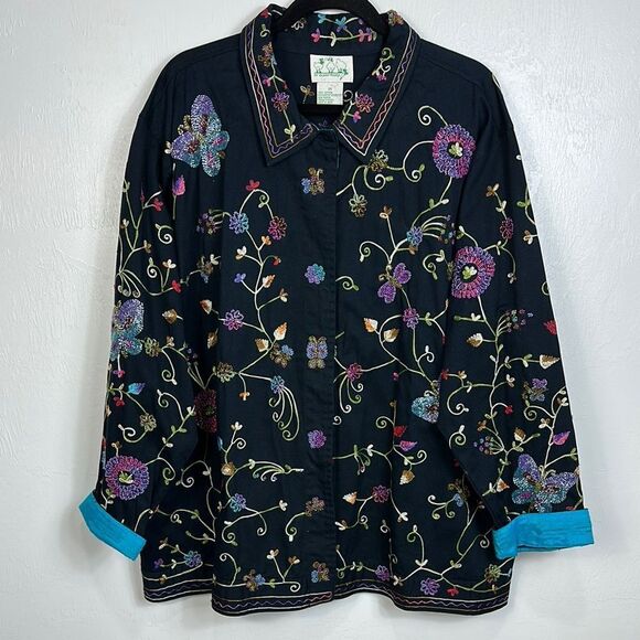 The Quacker Factory Vintage Beaded Embroidered Butterfly Floral Jacket Size 2X - Picture 1 of 8